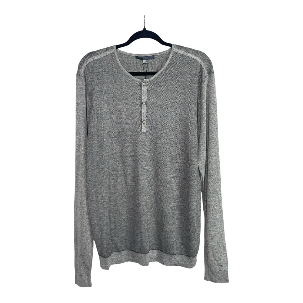 John Varvatos Silk Blend Light Heather Grey Henley L - Picture 4 of 9